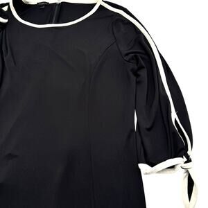 TALBOTS Women's XL Black White Tie 3/4 Sleeve‎ Sheath Dress Professional Stretch